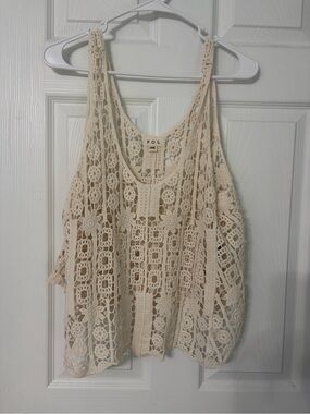 POL Crochet Openwork Tank Top in Cream